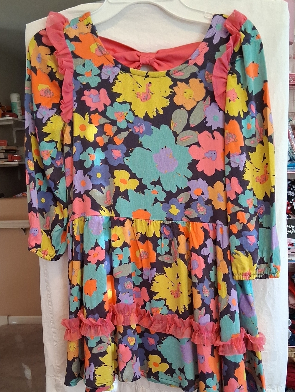 From Macys Girls Floral Ruffle Long-Sleeve Dress in Multicolor🍃🍀🍂🍁